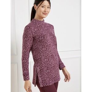 T by Talbots Women XL Mock Neck LS LEOPARD JACQUARD PULLOVER Knit Sweater Casual